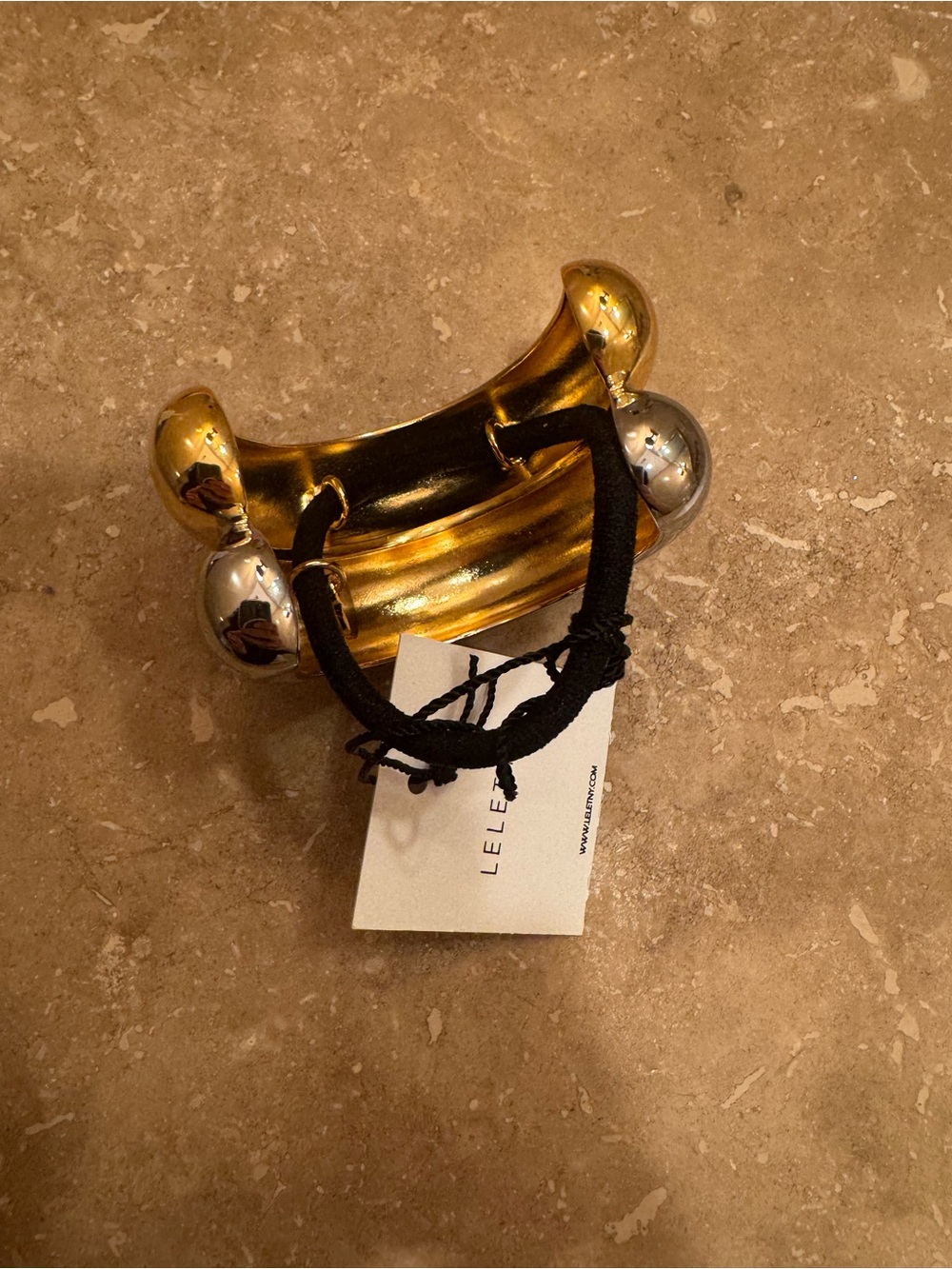 Lelet NY MIXED METAL DOUBLE ARCH PONY HAIR CUFF Gold and Silver Band NWT - Picture 8 of 11